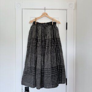 Ichi Antiquites Cotton Linen Skirt in Black Plaid